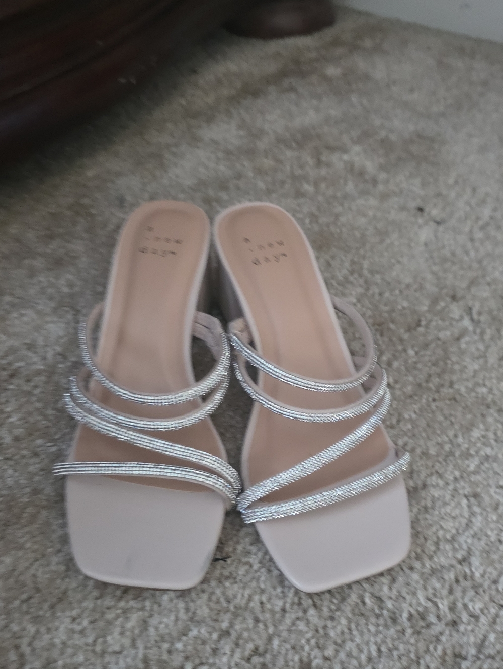 Strappy Nude Heeled Sandals with Silver Crystal Straps